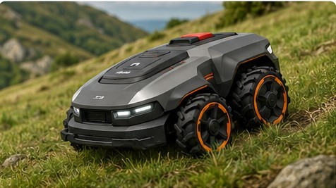 KI-Beispielillustration eines Mähroboters mit Allradantrieb