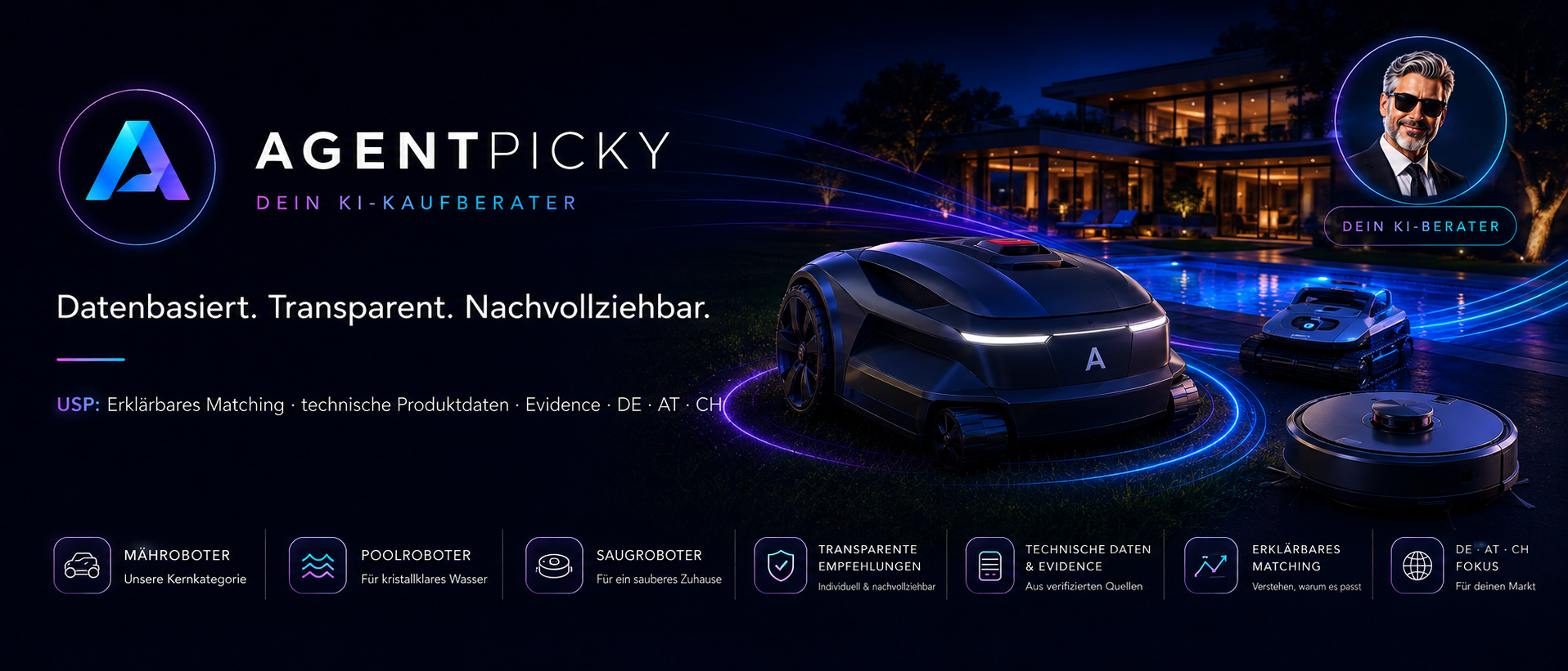 AgentPicky Kaufberatung mit Mähroboter, Poolroboter und Saugroboter