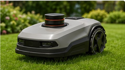 KI-Beispielillustration eines Mähroboters mit LiDAR-Navigation